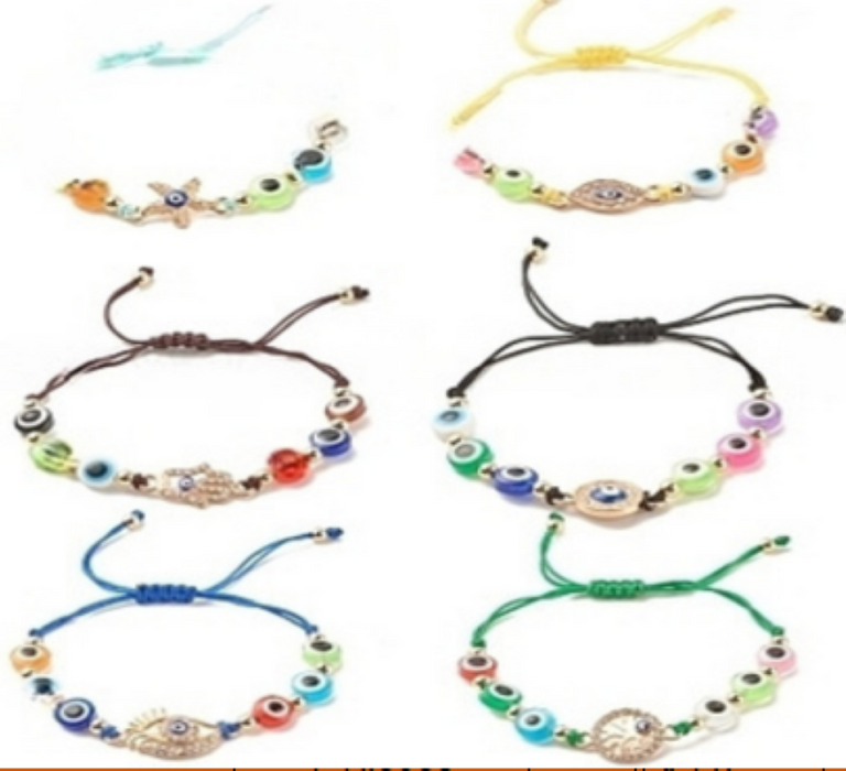 Nazar (Evil Eye) Macrame Bracelet, Lampwork Beads, 20 Pieces in a Pack