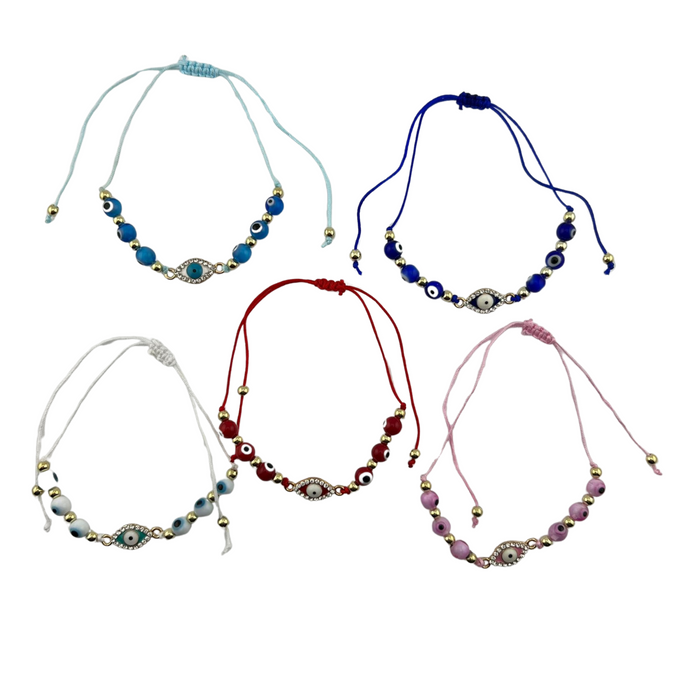 Nazar (Evil Eye) Macrame Bracelet, Lampwork Beads, 12 Pieces in a Pack