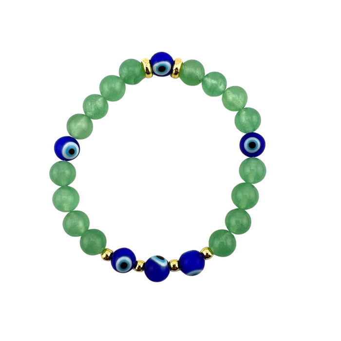 Green Aventurine & Evil Eye Bracelet, 8mm, 5 Pieces in a Pack