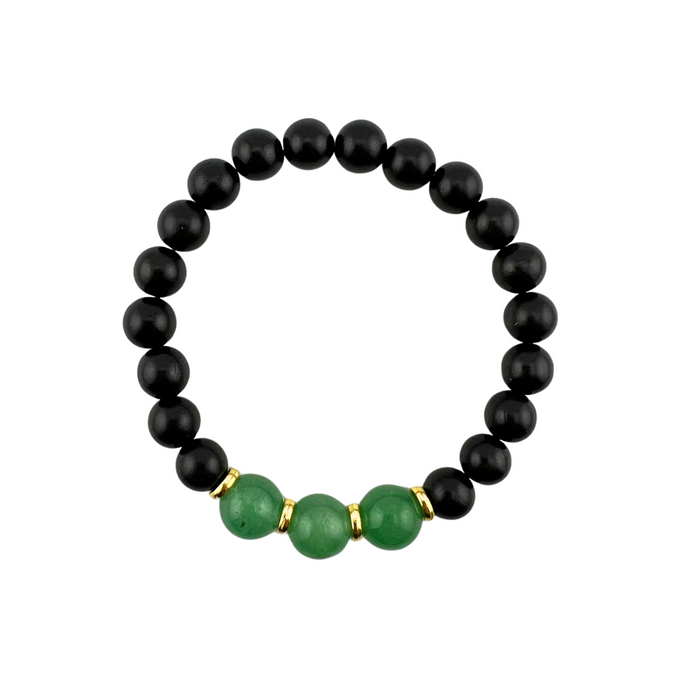 Green Aventurine & Black Wood Bracelet, 8-10mm, 5 Pieces in a Pack