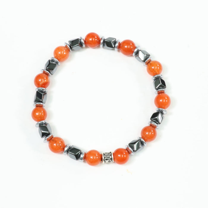 Carnelian & Hematite Bracelet, Silver Color, 8 mm, Mix Pack, 5 Pieces in a Pack#420