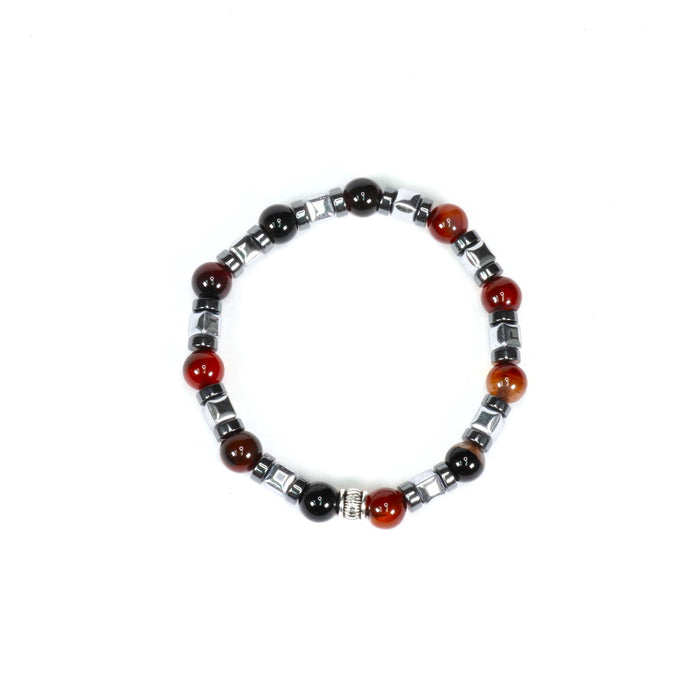 Carnelian & Hematite Bracelet, Silver Color, 8 mm, Mix Pack, 5 Pieces in a Pack #291