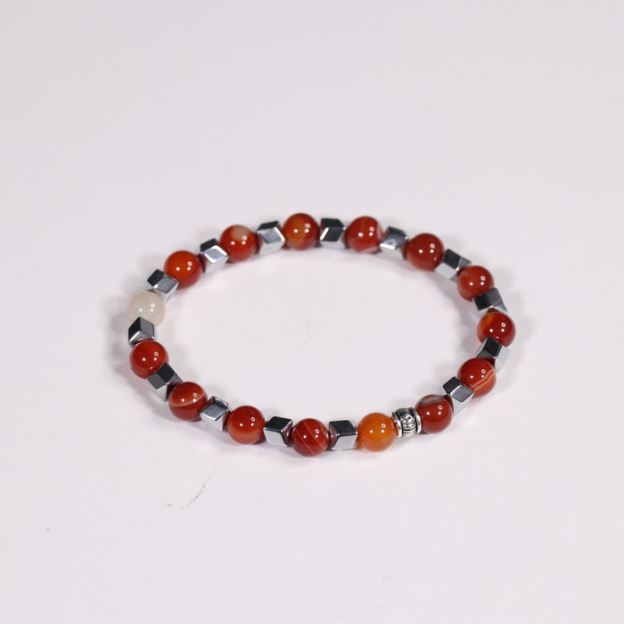 Carnelian & Hematite Bracelet, Silver Color, 8 mm, Mix Pack, 5 Pieces in a Pack #406