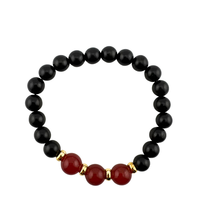 Carnelian & Black Wood Bracelet, 8-10mm, 5 Pieces in a Pack ]