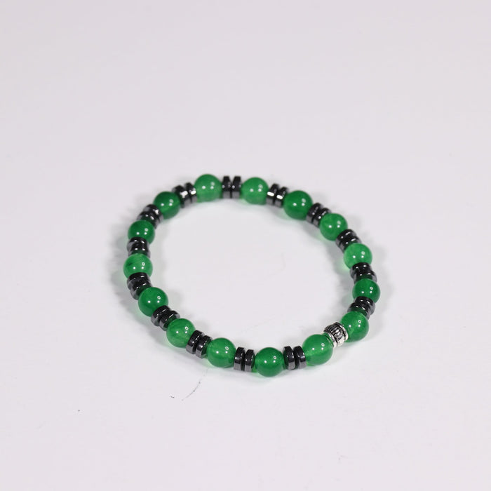 Green Agate & Hematite Bracelet, Silver Color, 8 mm,  Mix Pack, 5 Pieces in a Pack #418