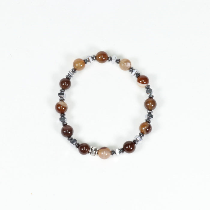 Brown Agate with Hematite Bracelet 8mm, 5 Pieces in a Pack, #261