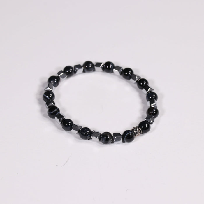 Black Agate & Hematite Bracelet, 8mm, 5 Pieces in a Pack