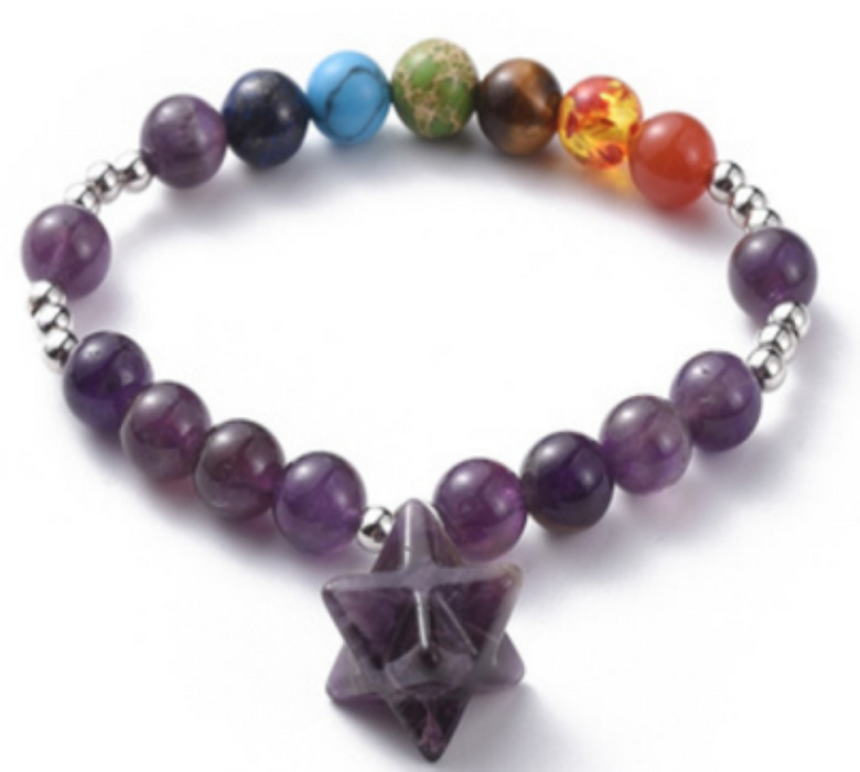 Amethyst & Chakra Bracelet, 8mm, 5 Pieces in a Pack