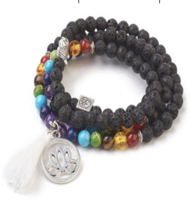 Lava Stone & Chakra Bracelet, 8mm, 5 Pieces in a Pack