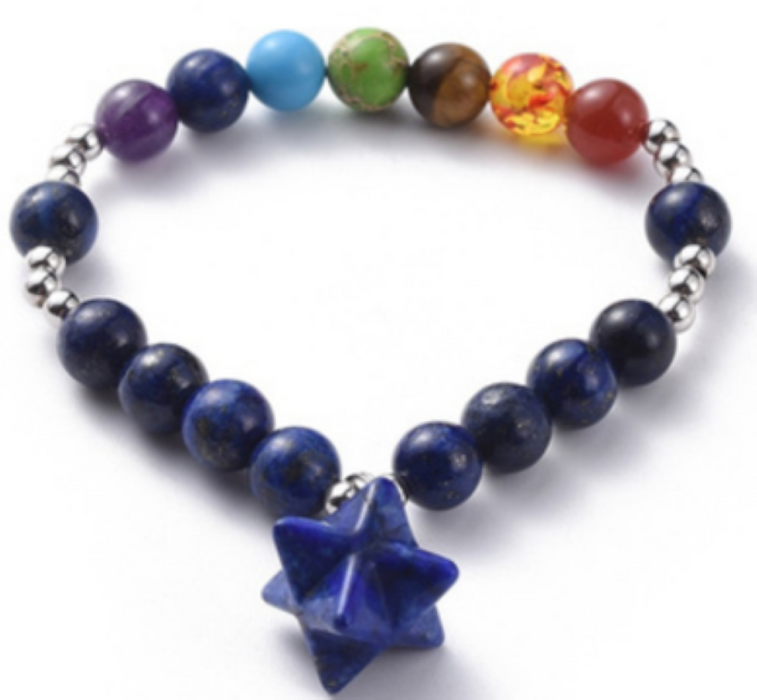 Lapis Lazuli & Chakra Bracelet, 8mm, 5 Pieces in a Pack