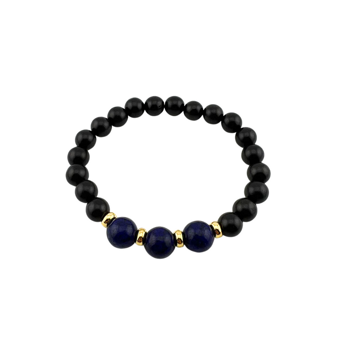 Lapis Lazuli & Black Wood Bracelet, 8-10mm, 5 Pieces in a Pack