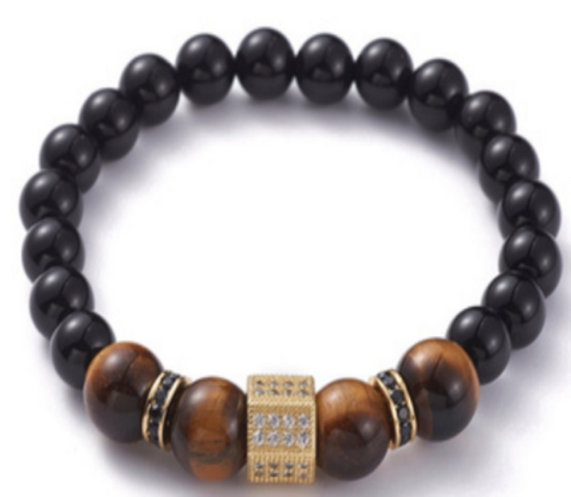 Tiger Eye & Black Onyx Bracelet, 8-10mm, 5 Pieces in a Pack