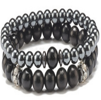 Frosted Onyx & Hematite Set Bracelet, 6-8mm, 5 Sets in a Pack