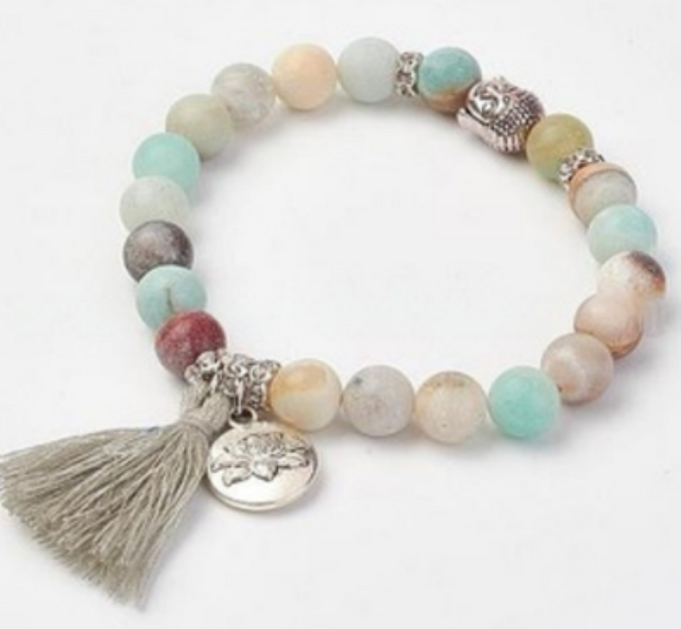 Amazonite & Charms Bracelet, 8mm, 5 Pieces in a Pack