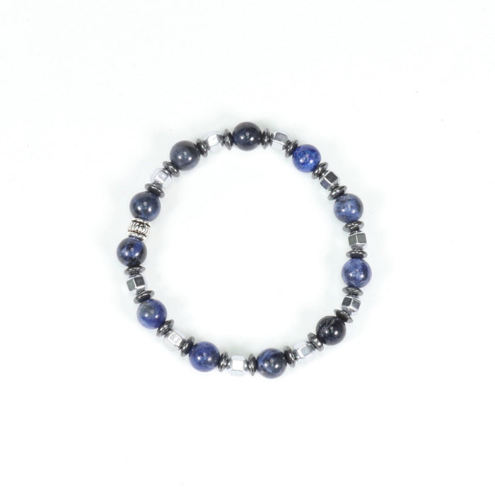 Sodalite & Hematite Bracelet, Silver Color, 8 mm, 5 Pieces in a Pack #466