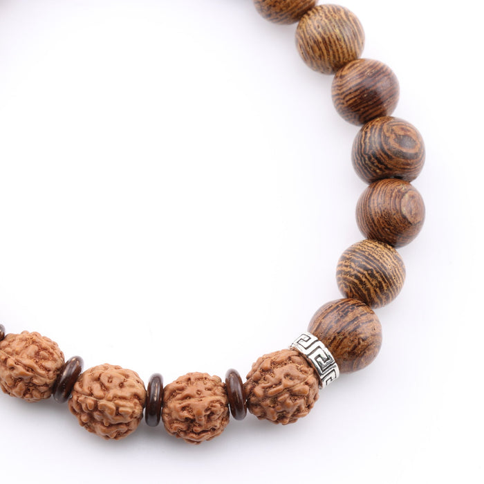 Wenge Wood & Lava Stone & Rudraksha & Coconut Bracelets, 8mm, 5 Pieces in a Pack