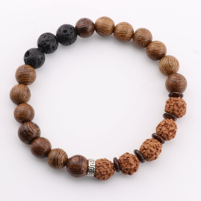 Wenge Wood & Lava Stone & Rudraksha & Coconut Bracelets, 8mm, 5 Pieces in a Pack