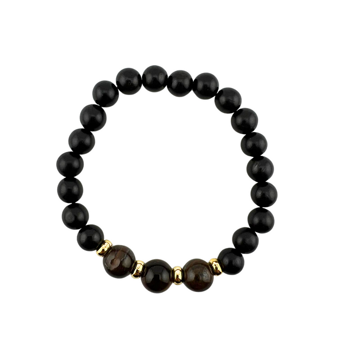 Tiger Eye & Black Wood Bracelet, 8-10mm, 5 Pieces in a Pack