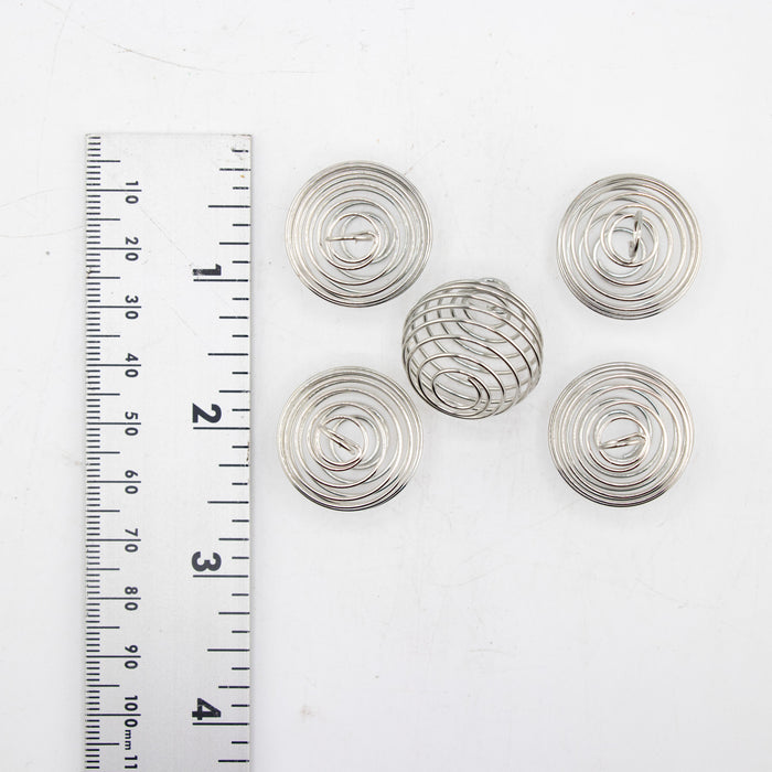 Silver Tone Spiral Wire Cage Pendants, 5 Pieces in a Pack