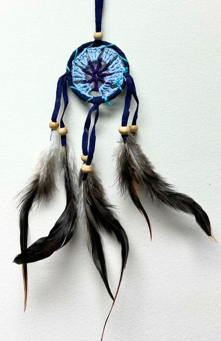Mini Crochet Dream Catcher, with Drak Feathers, 5 Pieces in a Pack #SM12