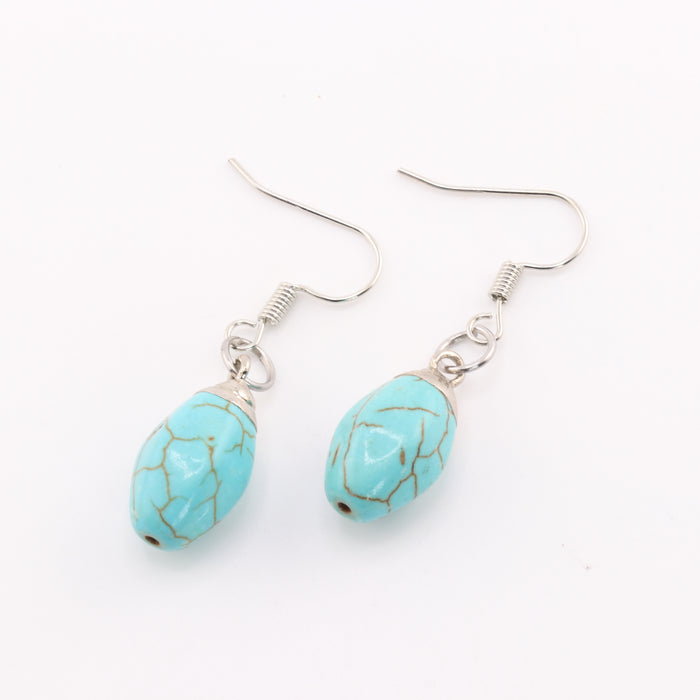 Turquoise Howlite Mixed Shape Earrings Hook, 0.70" x 0.90" x 0.40" Inch, 5 Pair, #012