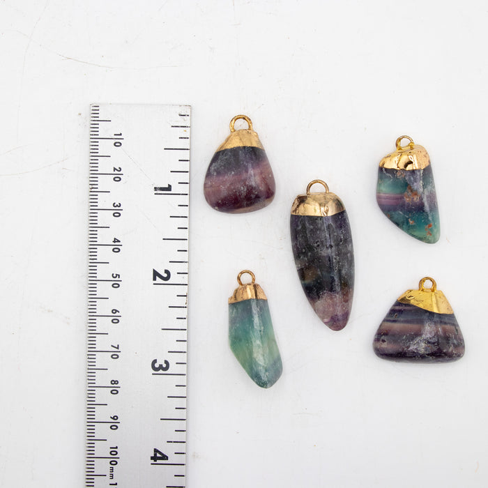 Fluorite with Gold Accent Mixed Shape Pendants, 5 Pieces in a Pack