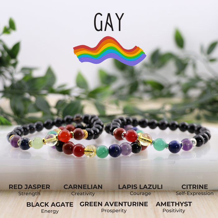 Gay - LGBTQ Natural Gemstone Bracelets, 10 Pieces in a Pack