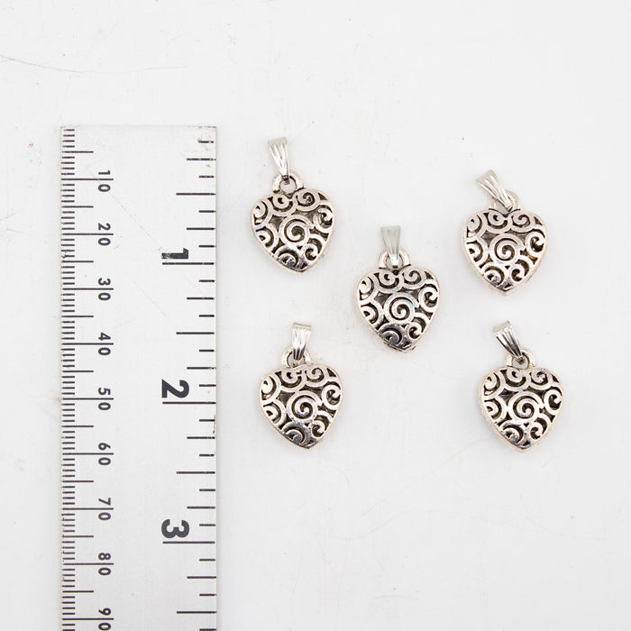 Heart Shaped Brass Pendant, 5 Pieces in a Pack