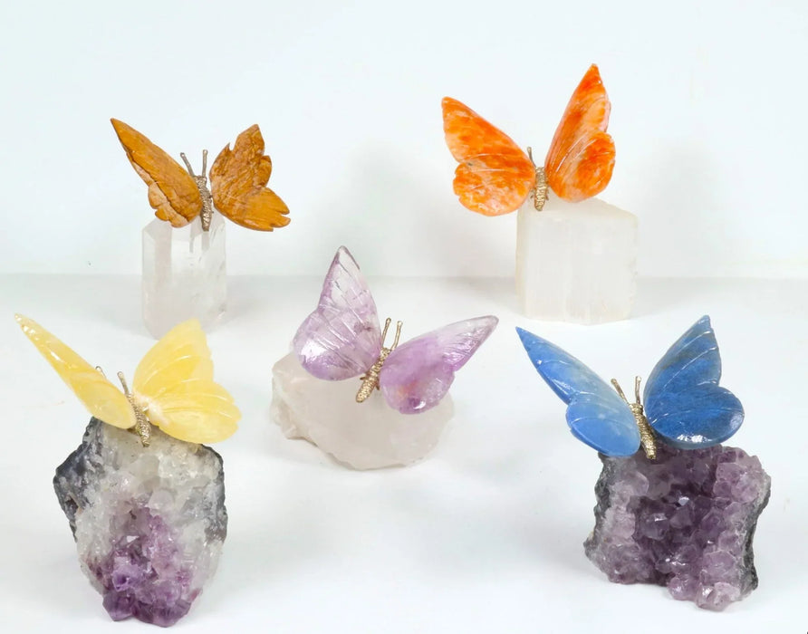 Crystal Butterfly, Hand Carved, 4"-5" Inch, 5 Pieces in a Pack, #001