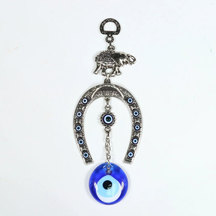 Horseshoe Authentic Evil Eye Wall Décor with Elephant Figure,  Zamak, 10" Inch, #672