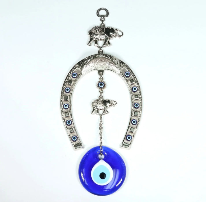 Horseshoe Authentic Evil Eye Wall Décor with Elephant Figure,  Zamak,  8" Inch, #674