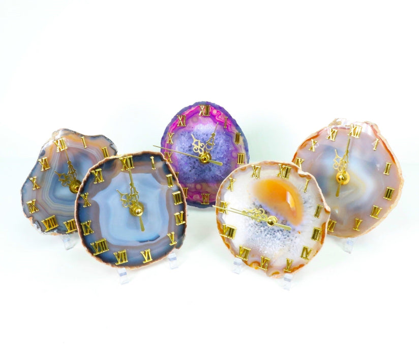 Agate Clock with Plastic Stand, 4"-5" Inch, 5 Pieces in a Pack, #001