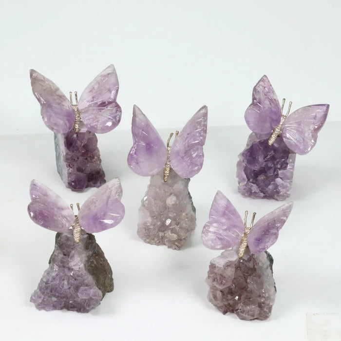 Crystal Butterfly, Hand Carved, 4"-5" Inch, 5 Pieces in a Pack, #001