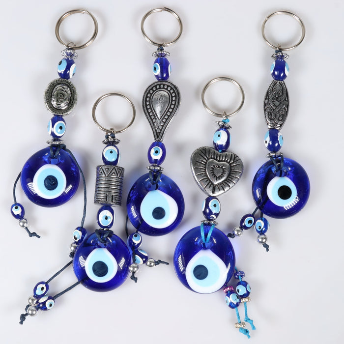 Evil Eye Key Chain with Metal Assorted Figures, 10 Pieces in a Pack, #001