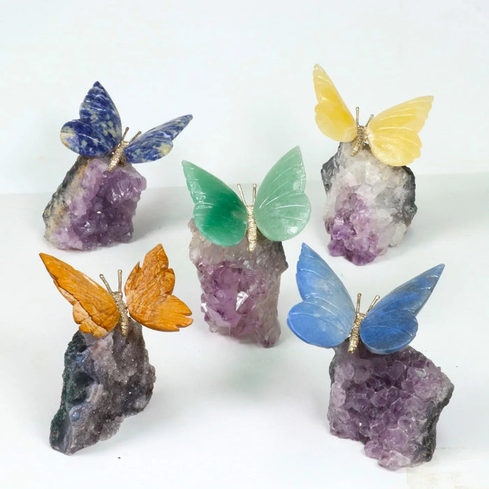 Crystal Butterfly, Hand Carved, 4"-5" Inch, 5 Pieces in a Pack, #001