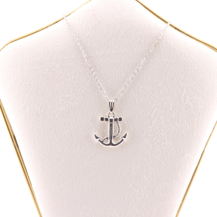 Metal Necklace, with Anchor Figure Pendant, Silver Color, 5 Pieces in a Pack, #026