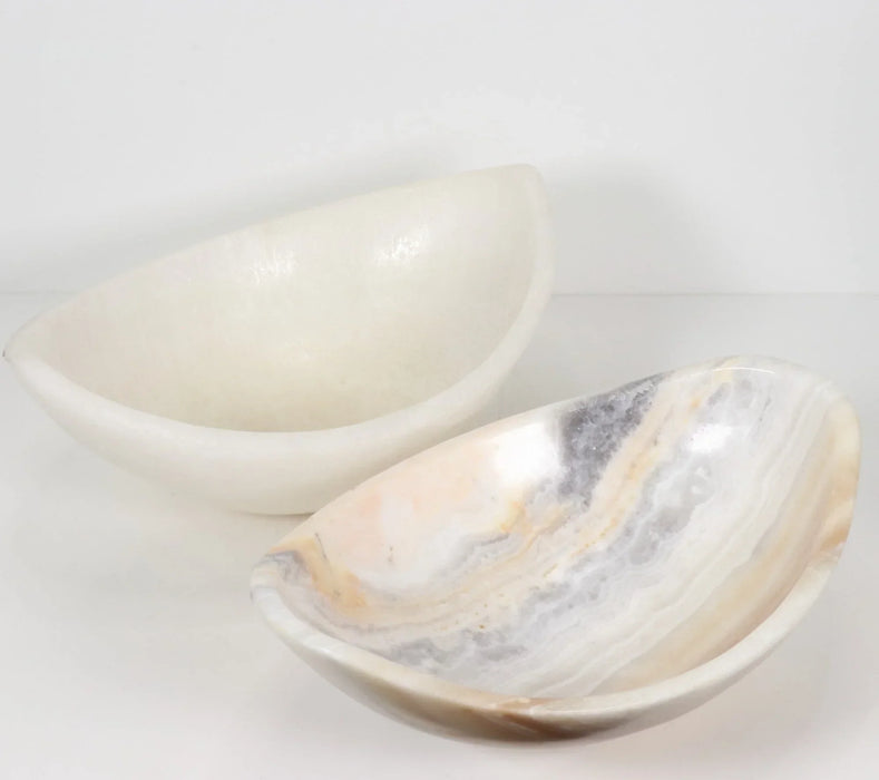 White Calcite Bowl, Hand Carved, 8.5" x 6" Inch, #012