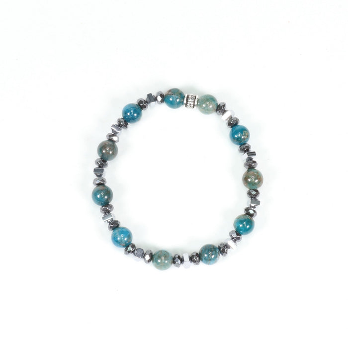 Blue Apatite & Hematite Bracelet, 8mm, 5 Pieces in a Pack