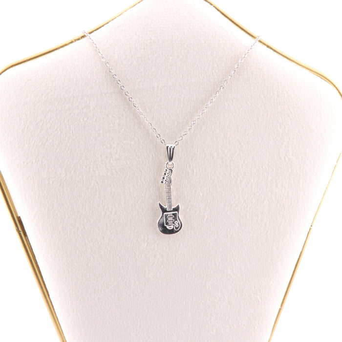 Metal Necklace, with Guitar  Figure Pendant, Silver Color, 5 Pieces in a Pack, #012