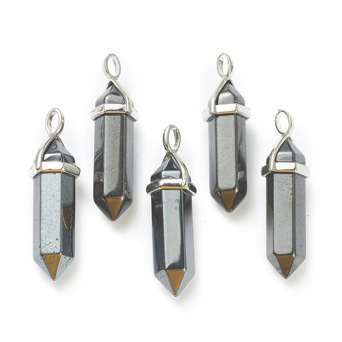 Hematite Point Shape Pendants, 0.30" x 1.5" Inch, 5 Pieces in a Pack, #063
