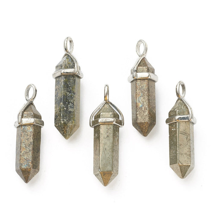 Pyrite Point Shape Pendants, 0.30" x 1.5" Inch, 5 Pieces in a Pack