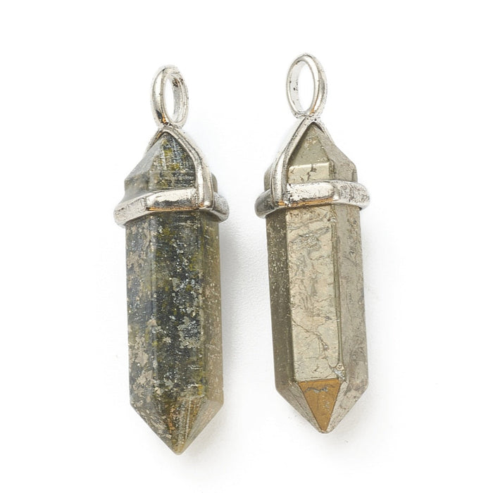 Pyrite Point Shape Pendants, 0.30" x 1.5" Inch, 5 Pieces in a Pack