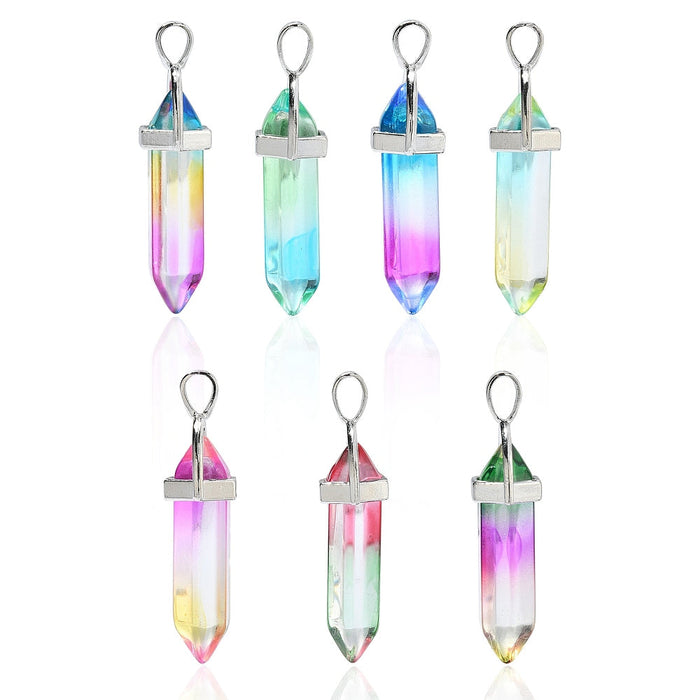 Rainbow Aura Quartz Point Pendants, 14 Pieces in a Pack