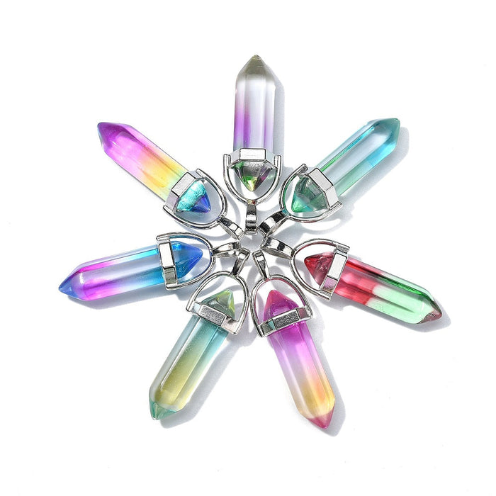 Rainbow Aura Quartz Point Pendants, 14 Pieces in a Pack