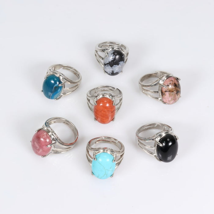 Assorted Stones Shaped Ring, Adjustable Size, 10 Pieces in a Pack, #0038