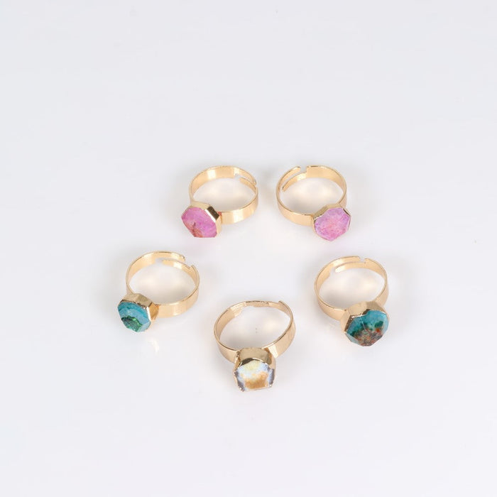 Assorted Stones Shaped Ring, Adjustable Size, 10 Pieces in a Pack, #0040