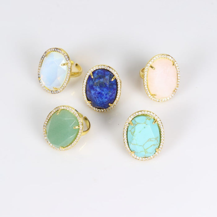 Assorted Stones Shaped Ring, Adjustable Size, 10 Pieces in a Pack, #0042