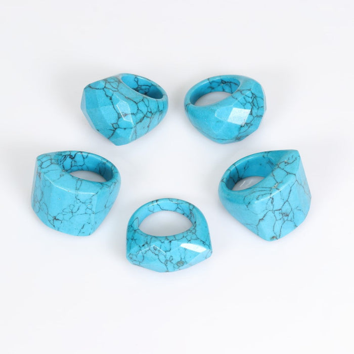 Synthetic Turquoise Shaped Ring, Mix Pack (US Size 7 to 10), 10 Pieces in a Pack, #0009