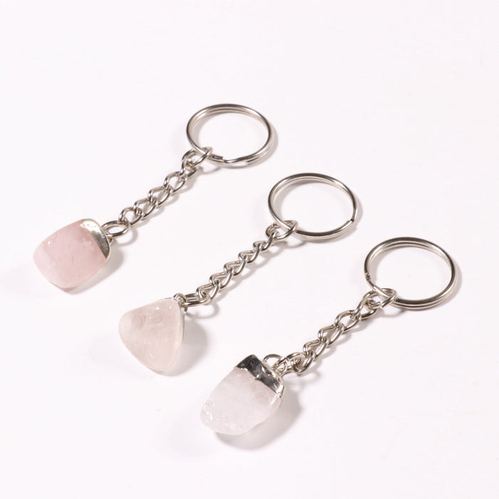 Rose Quartz Mixed Shape Key Chain, 0.70" x 0.90" x 0.40" Inch, 10 Pieces in a Pack, #037