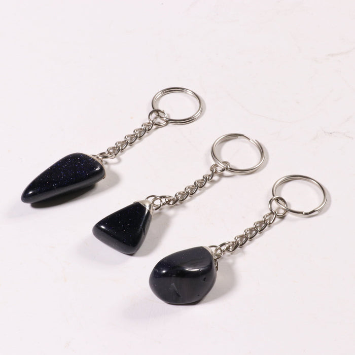 Blue Gold Stone Mixed Shape Key Chain, 0.55" x 1.10" Inch, 10 Pieces in a Pack, #040